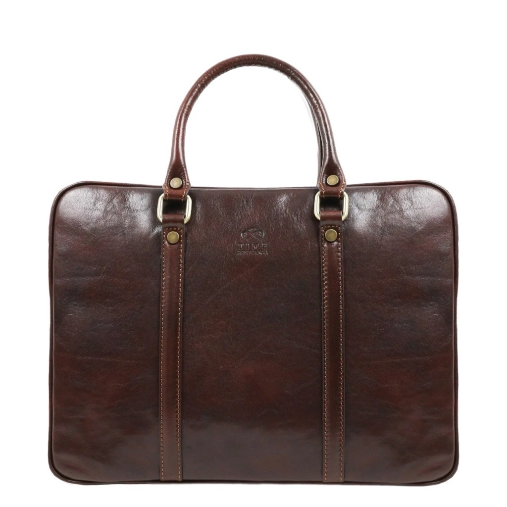 Vintage Manufactus Brown Leather Briefcase With Dual Top Handles